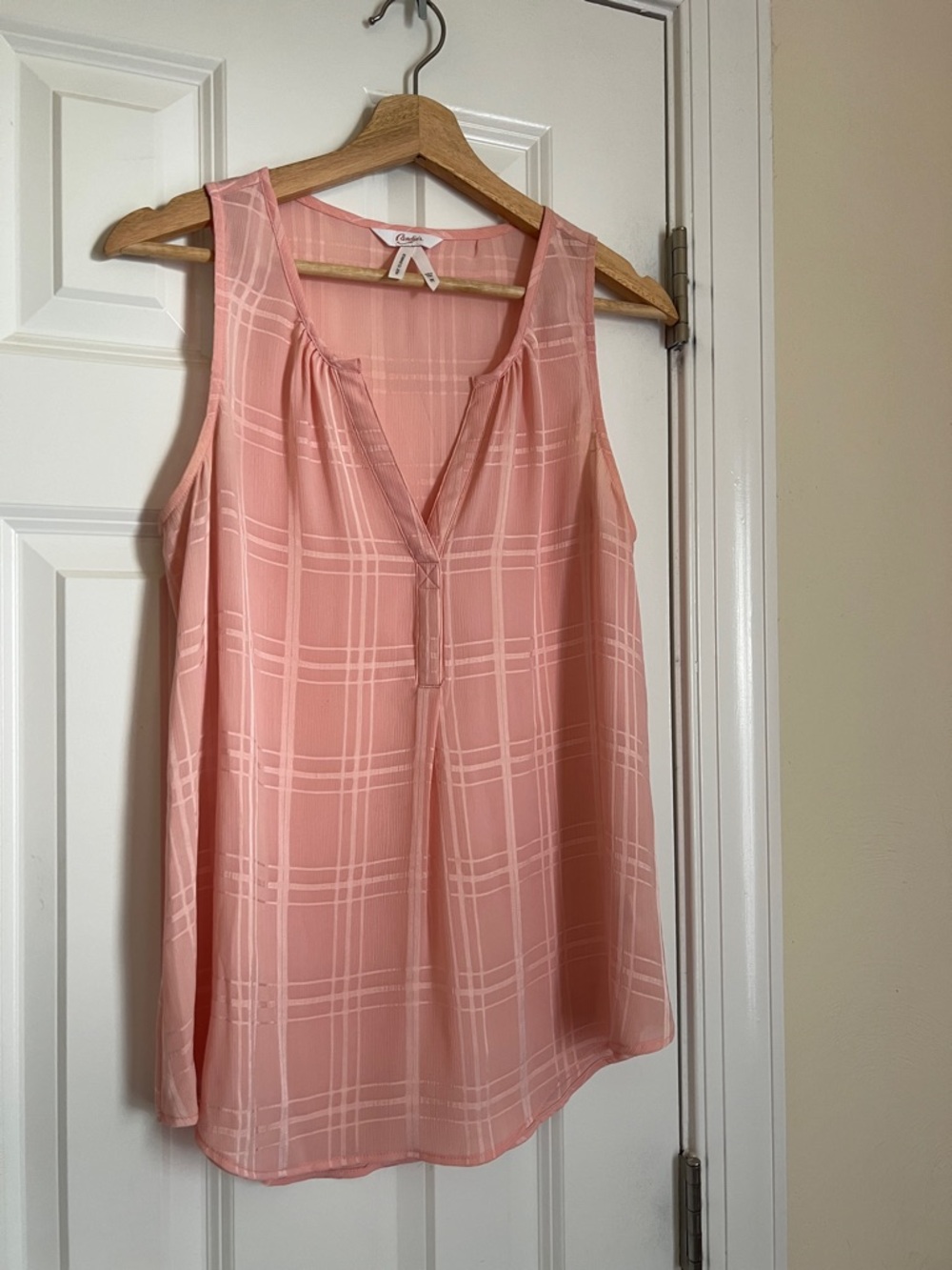 Candie's Blush Pink Sleeveless Plaid V-Neck Camisole Career Summer